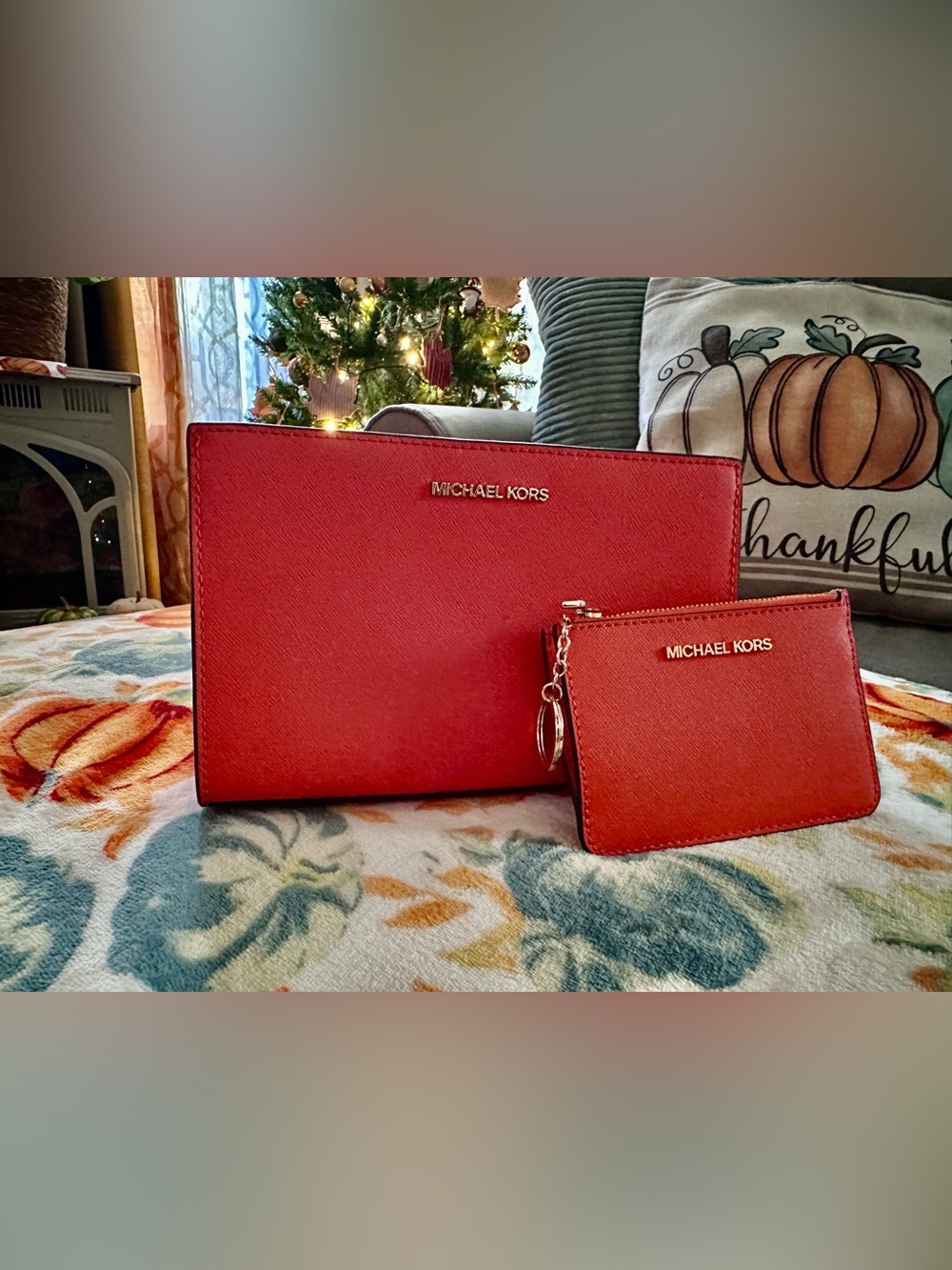 Michael Kors Orange Saffiano Leather Tote with Matching Zip Pouch